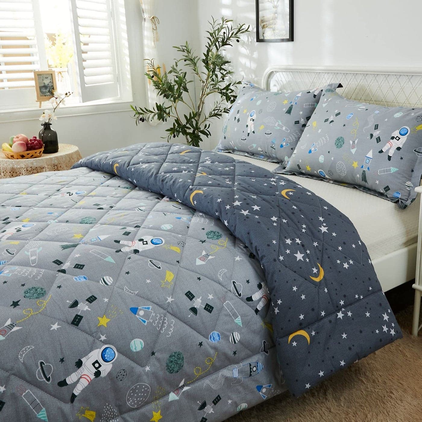 Brandream Kids Space Bedding Set Boy Girl 100 Cotton Space Rocket Galaxy Comforter Set 3Piece Twin Size
