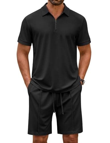 COOFANDY Sweatsuits for Men 2 Piece Quarter Zip Pullover Polo Set and Shorts outfits Summer Casual Athletic Set