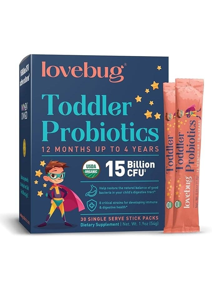 LoveBug Probiotics Award Winning | Constipation & Stomach Discomfort | Softer Bowel Movements | Easy-to-Take Powder | Ages 12 Months to 4 Years | 30 Packets