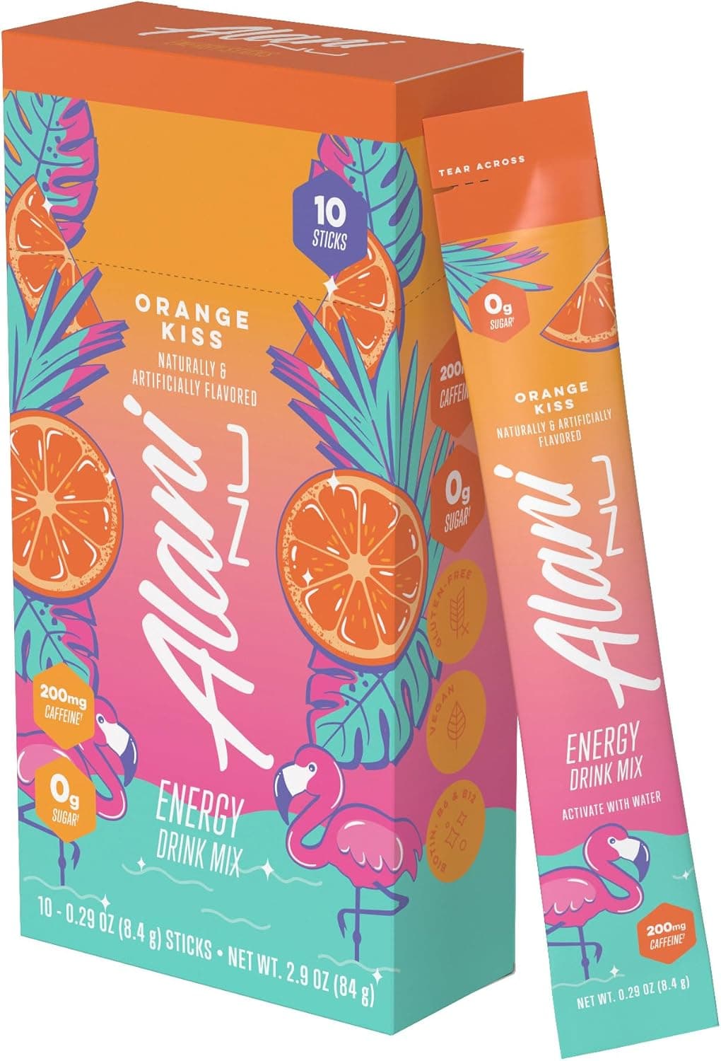 Alani Nu Orange Kiss Energy Drink Mix - 10 Sticks with 200mg Caffeine, Zero Sugar, and B Vitamins
