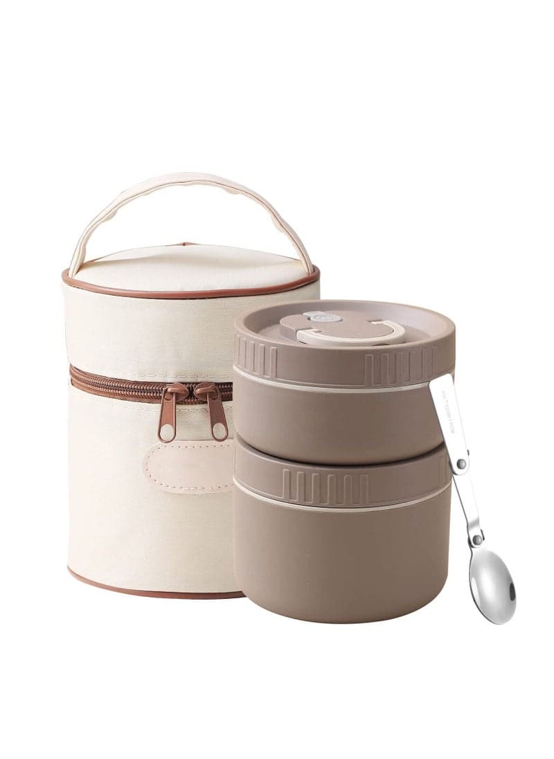 Get free Dinner setInsulated Stainless Steel Bento Lunch Box Set - Portable Thermal Food Container with Bag, Induction Cooker Microwave Safe - Keep Warm Lunch Box for Adults and Kids (Khaki, 34oz)