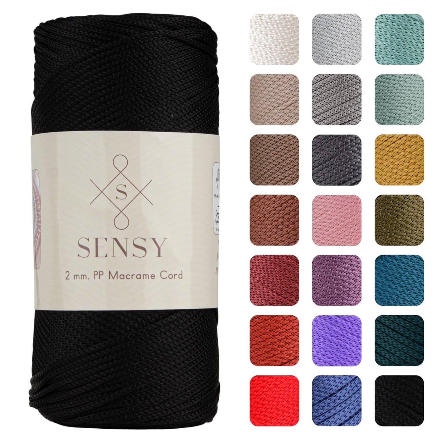 Sensy Premium 2mm 251 Yards Polyester Rope 100 Polypropylene Cord Macrame Cord 2mm Crochet Bag Cord Macrame Rope Crochet Thread Gift for Knitter Black