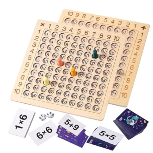 PROBABE 2 in 1 Montessori Wooden Math Board Game for Kids – Educational STEM Learning Toy with Addition, Subtraction, Multiplication & Division Boards, Flash Cards & Dice for Gift for Ages 4–8