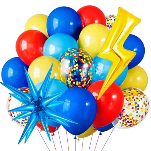 Cartoon Hedgehog Birthday Decorations Red Blue Yellow Balloons With Boom Star and Lightning Video Game Balloons Lightning Star