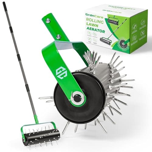 GrdnCare Rolling Lawn Aerator Tool, Heavy-Duty Manual Aerator Lawn Tool - 42 Spike Aerator Lawn Tool with 71" Adjustable Handle for Compact Soil -Push Soil Penetrator for Farm Care & Garden Yard Patio
