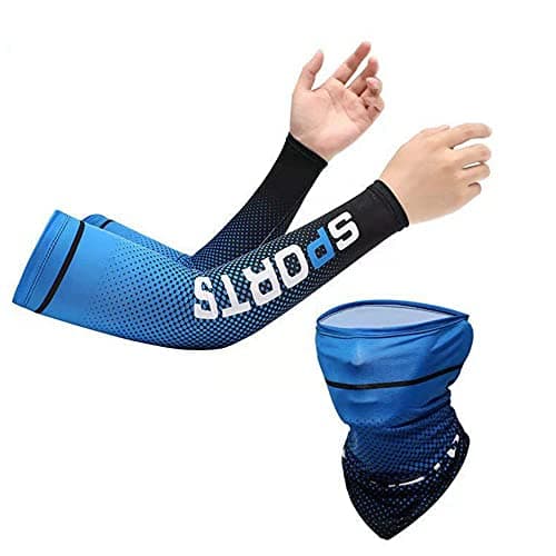 FABSPORTS Cooling Arm Sleeves & Bandana combo for Men & Women with UV Protection, Quick Dry, for cycling, cricket, skating, biking etc
