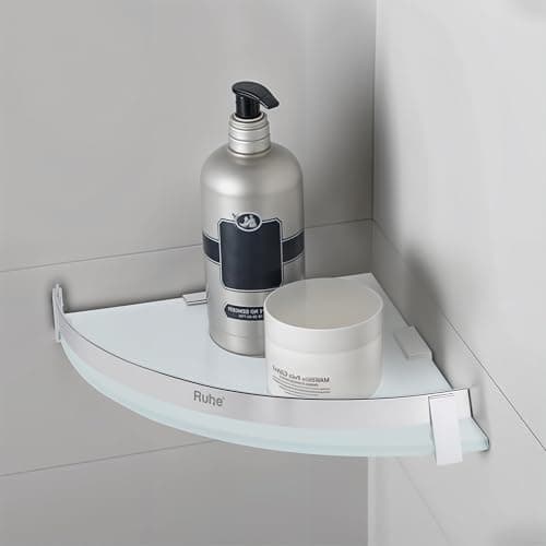 Ruhe Premium Vetra Bathroom Glass Shelf Corner | Multipurpose Wall Mounted Shelves Rack for Kitchen/Living Room - Bathroom Accessories 12 x 12 inches (Chrome Finish)