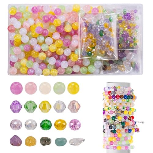 Craft Glass Assorted Beads for Bracelet Making Kit Including Rondelle Beads Facted crystal Beads Ideal for DIY Handmade Charms Necklaces Accessories Jewelry Making Supplies for Beads Lovers