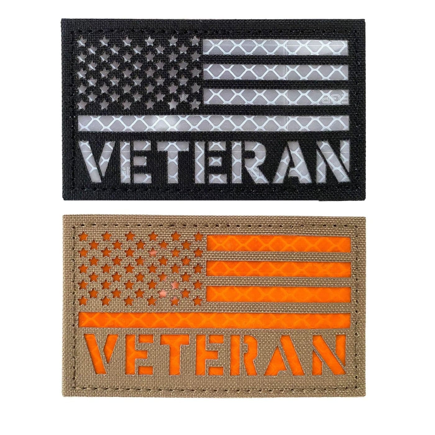 2x35 Reflective 2 Pcs Veteran Patch USMC Army Veteran Flag Patch for Tactical Cap Hat Vest HookFastener Backing