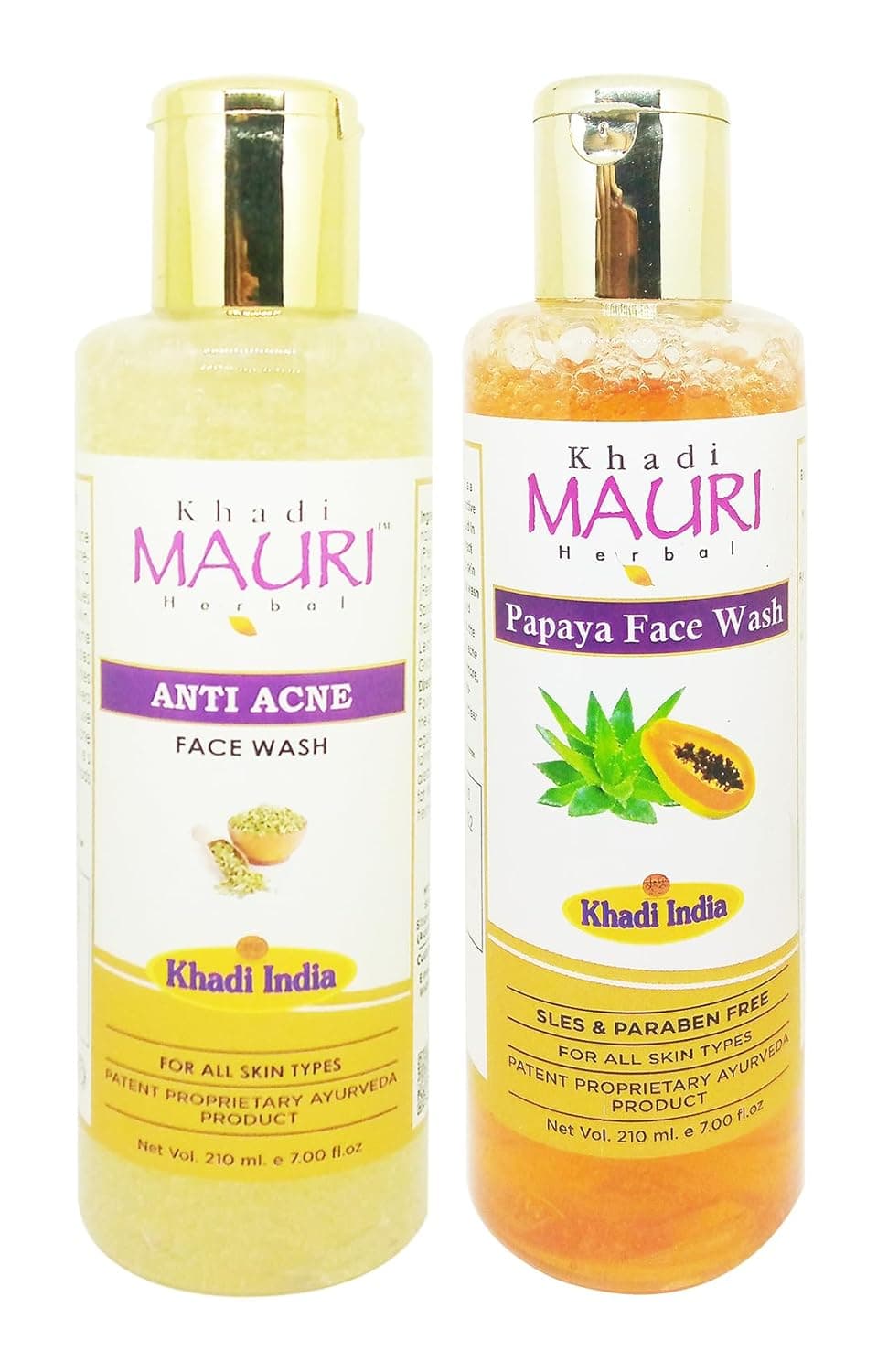 Khadi Mauri Anti Acne Anti Tan Papaya face wash Pack of 2 420ml