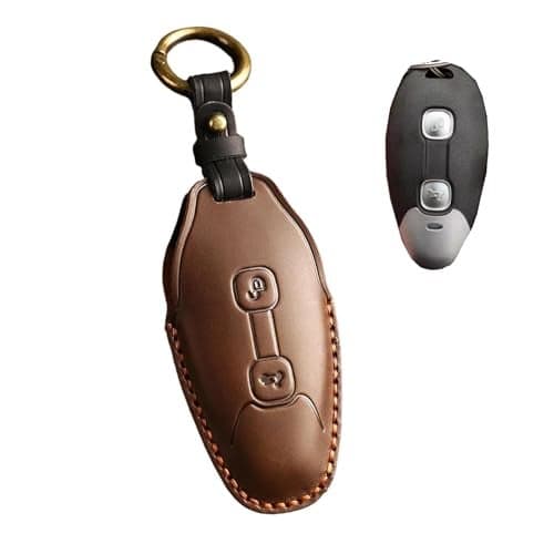 Ysbxitu Motorcycle Leather Key Fob Cover Compatible with Piaggio Vespa GTV300 GTV GTS300 GT S300 GTS 300 2024 Motorcycle Intelligent Auto Key fob Cover Decorative Keychain Brown