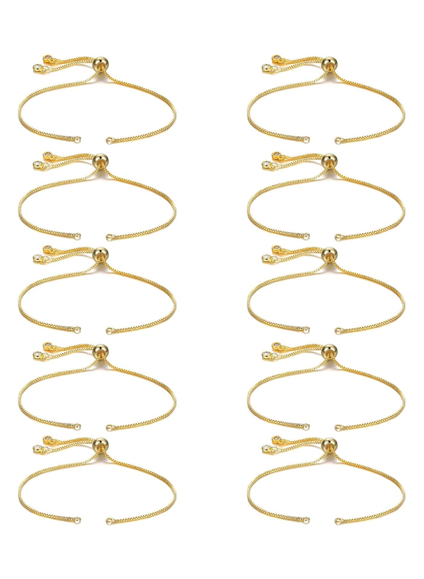 10 Pieces Adjustable Slider Bracelet, Adjustable Bracelet Chain Extender Chains with Rhinestones Ends for Woman Girl Jewelry Making DIY and Bracelet Jewelry Making