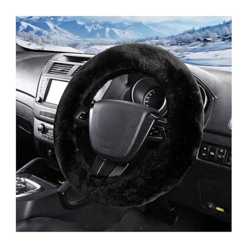 NYTKL Car Fuzzy Steering Wheel Cover, 15 inch Fluffy Soft Steering Wheel Protector for Winter Warm, Anti-Slip Fuzzy Plush Vehicle Wheel Wrap Cover Interior Decoration for Women Men (Black)