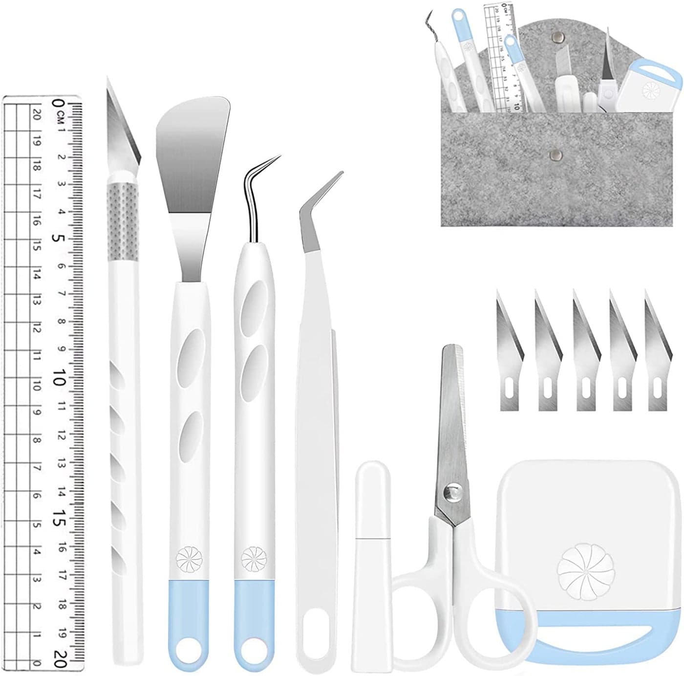 Vinyl Weeding Tools Craft Weeding Tools Set 1 Piece Storage Bag DIY Craft Tool Set Cameos Lettering Including Weeding Hooks Tweezers spatulas for Silhouette Blue