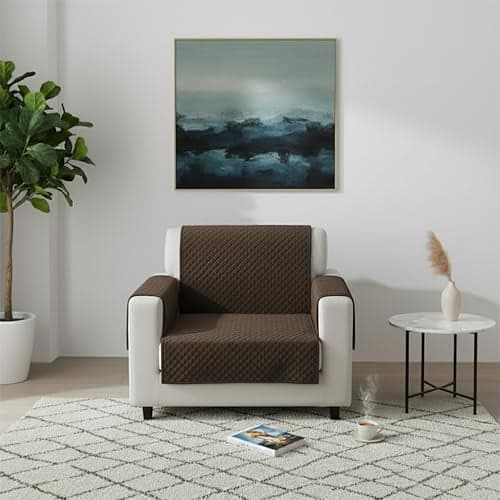 Yellow Weaves 1 Seater Box Design Quilted Velvet Sofa Cover Protector, 1 Piece, Dark Brown