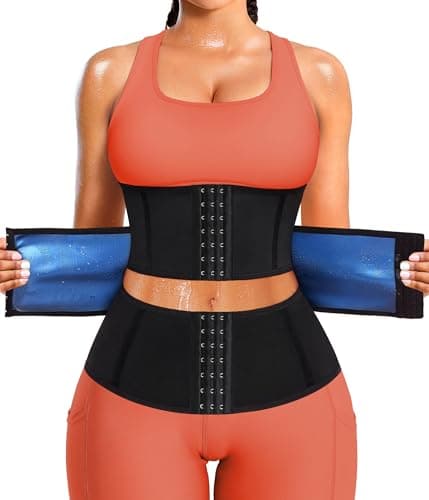 LEINIDINA Waist Trainer for Women Corset Shapewear Segmented Sweat Waist Trimmer for Women Workout Belt Black-blue