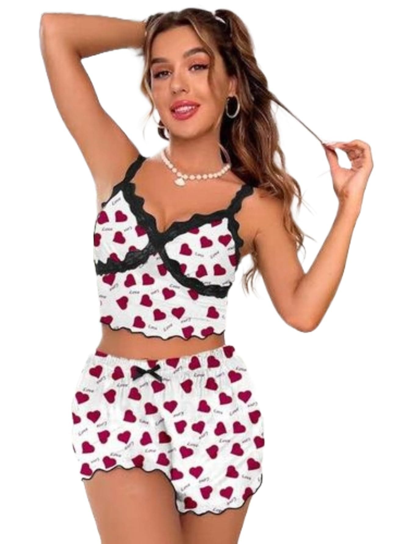 GirlFriend Premium Ultrasoft Babydoll Lingerie Bikini Short and Top Swimwear Mini Chemise Mesh Wedding Bikini Nightie with Short Panty Bridal Honeymoon Valentine Halloween Nightdress Red