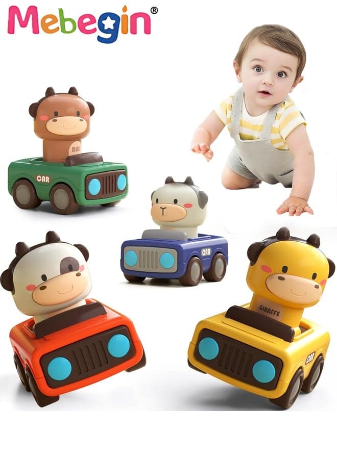 4PCS Press to Go Car Toys, Adorable Animal Racing Cars, Infant Play Vehicle Set, Toddlers Push Go Friction Car Toys, Ideal Gift for Toddlers, 9*6.5*10.5cm