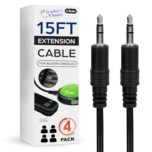 Teachers Choice Light Up Game Buzzer System 15 Ft Extension Cables for Game Buzzer System 4Pack