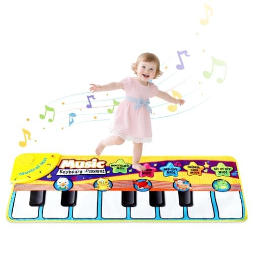 PATPAT® 5 Animals Piano Keyboard Musical Mat for Kids 1-6 Years, 8 Sounds Kids Piano Play Mat Baby Girl 1 Year Old Baby Boy Birthday Gift Educational Toys for Interest Cultivation (27.56x11.81in)