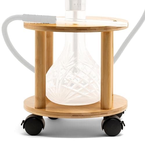 HOOKAH STANDS (Bamboo to Protect Hooka from Falling Over, Wooden Table with Wheels & Brakes, Hookah Accessories, Secure Shisha, Stop Burnt Carpet