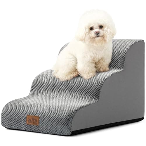 COZY KISS Dog Stairs for Small Dogs 157 H Curved Dog Step for Puppy Older Cat Medium Pet Ramp for Sofa Couch or Bed Ladder with High Density Foam 157x224x157 inch 3 Step Grey