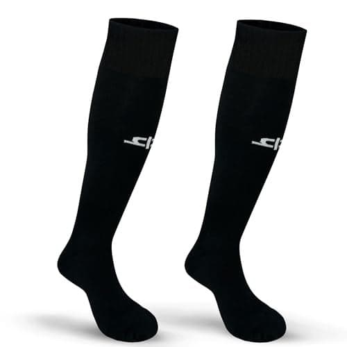 HEELIUM Bamboo Football Socks For Men & Women, Odour Free, Superior Grip & Cushioned Base, 3X Softer Than Cotton Stockings - Knee Length, Black