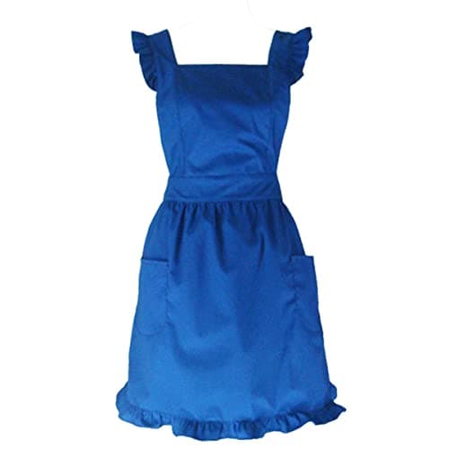Hyzrz Cute Lovely Cotton Retro Kitchen Cooking Aprons for Women Girls Vintage Baking Victorian Apron with Pockets for Gift (Blue)