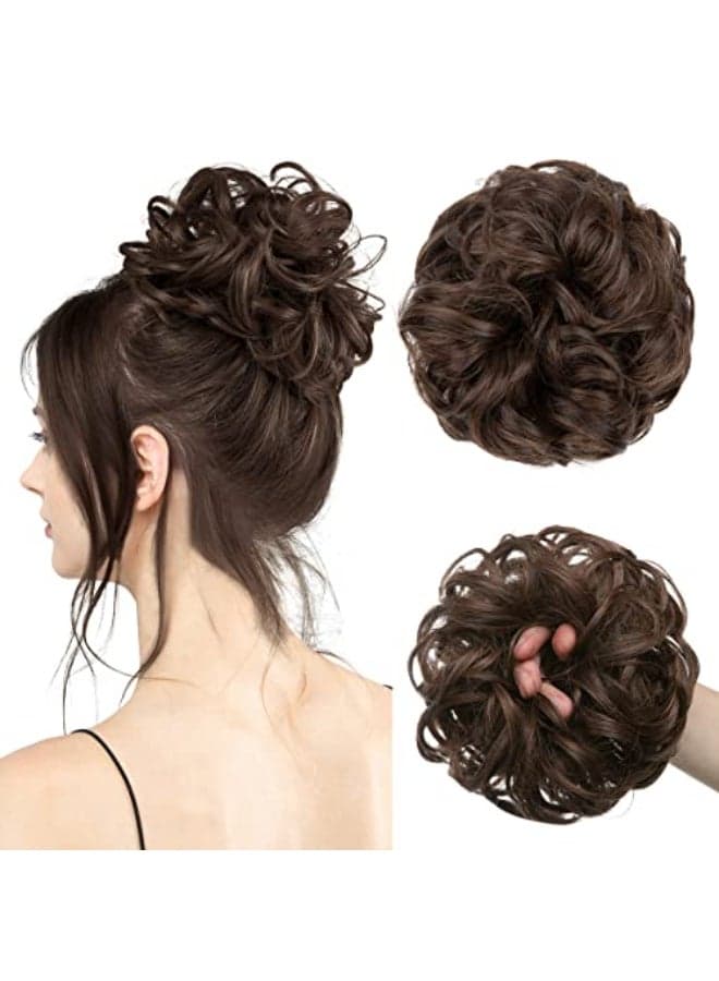 CJL HAIR Large Messy Bun Hair Piece Wavy Curly Scrunchies Synthetic Chignon Ponytail Hair Extensions Thick Updo Hairpieces for Women Ginger Brown