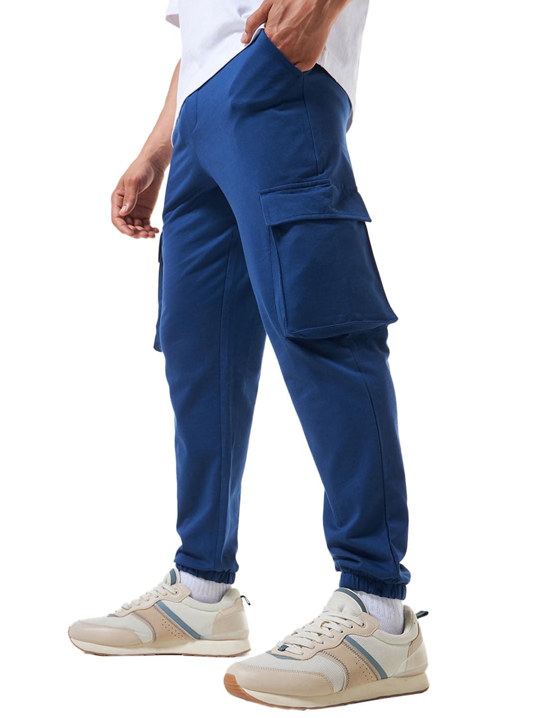 Bewakoof Men's Solid Oversized Cargo Joggers_609825_Blue_L