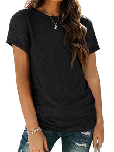 AUTOMET Womens Tops Shorts Sleeve Shirts for Summer Spring Beach Vacation Plus Size Oversized Casual Tee for Teen Girls 2025 02black XL