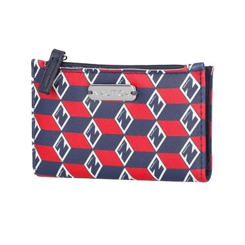 Nautica High Tide Small Wallet for Women, RFID Blocking Slim Credit Card Holder with Zipper Coin Pocket, Bifold Compact Wallet with ID Window, Americana