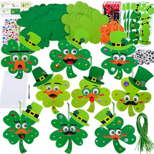 Winlyn 27 Sets St Patricks Day Decorations Lucky Shamrock Ornaments DIY St Pats Craft Kits FourLeaf Clover Irish Lucky Shamrock Foam Stickers for Kids Party Classroom Home Activities Art Project