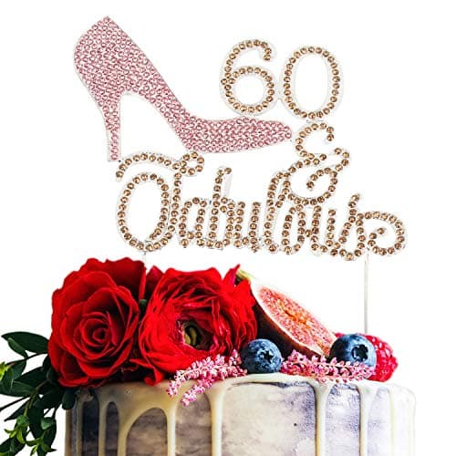 LINGTEER 60 Fabulous Pink High Heel Rhinestone Crystal Cake Topper Perfect for 60th Birthday Anniversary Party Keepsake Sparkle Decoration