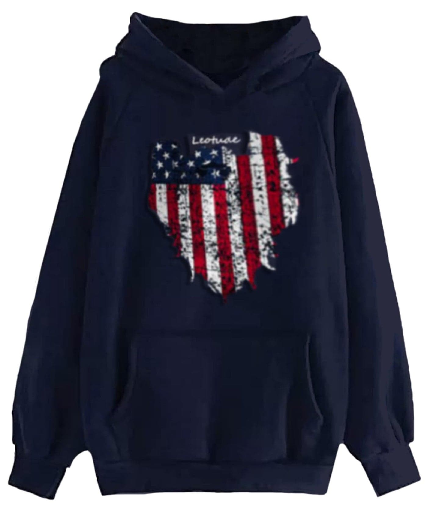 LEOTUDE Women's LoopKnit Oversized Round Neck Full Sleeve Hooded Sweatshirt(GRL_W88_Nevy_American_P_Navy_M)