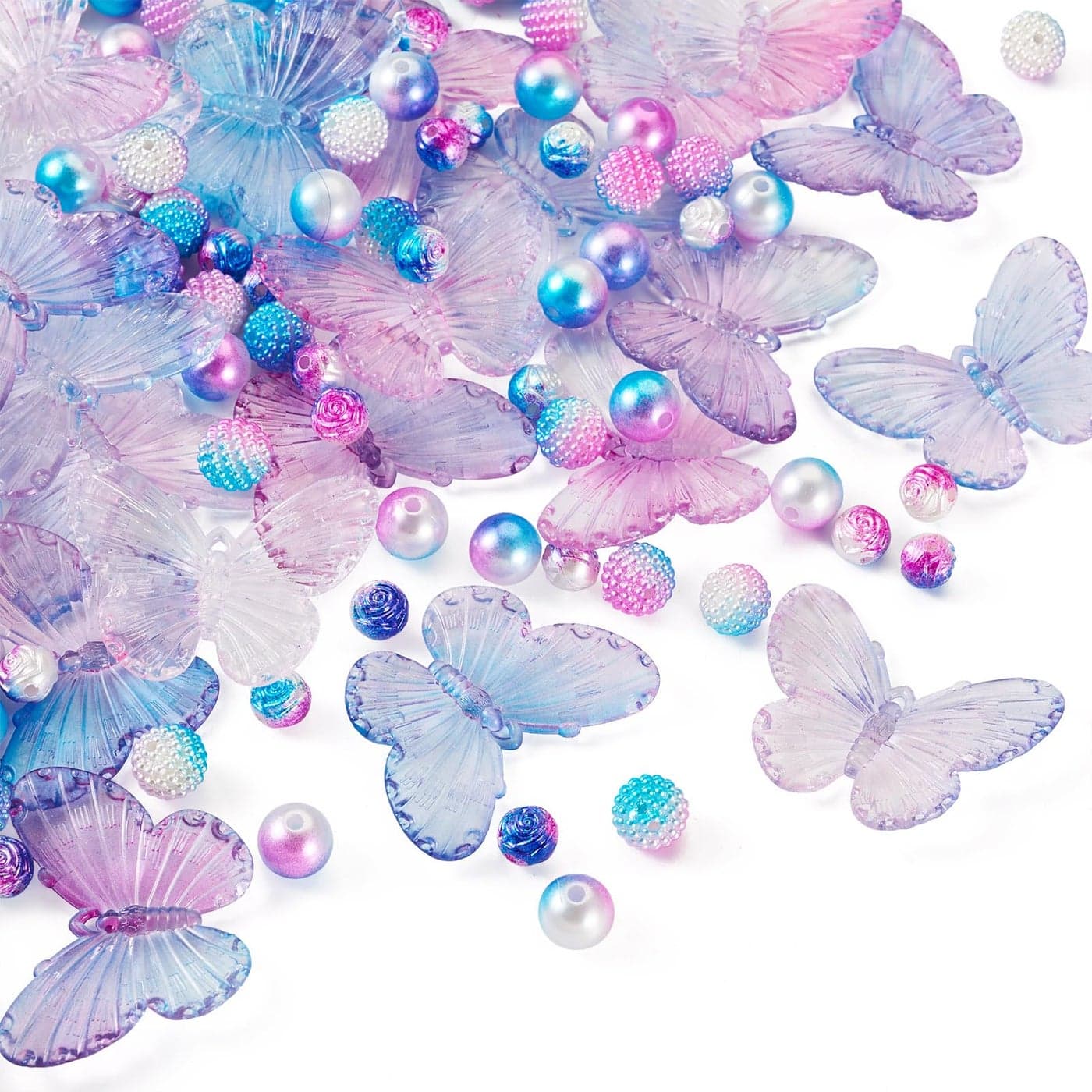 Acrylic Bracelet Beads Making Kit Cheriswelry Round Pearl Beads Transparent Butterfly Bead 7531mm for DIY Women Jewelry Necklace Keychain Phone Straps Earring 100PcsSet