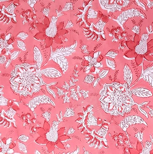 AVKA Studio Hand Block Print Fabric by The Yard PRECUT 3 Yard 42 Inch Width 100 Cotton Material Pink Floral Pattern Light Weight Indian Cloth for Making Summer Dress Tops Indian Fabric etc