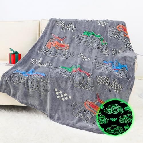 OHOIT Truck Gifts for Kids Boys - Glow in The Dark Blanket for Sofa Couch Bed Birthday Christmas Easter