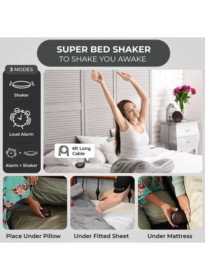 Sonic Alert Sonic Bomb Dual Alarm Clock with Bed Shaker, Blue Vibrating Alarm Clock Heavy Sleepers, Battery Backup | Wake with a Shake