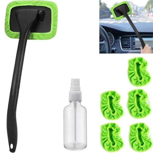 desin Car Windshield Cleaning Tool Windshield Cleaner with 5 Washable and Reusable Microfiber Pads and Extendable Handle for Auto Glass Wiper Green