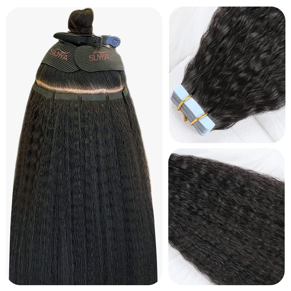 SUYYA Kinky Straight Tape in Extensions Natural Black Tape in Hair Extensions Human Hair Kinky Straight 12 Inch Skin Weft 40gPack 20PCS Tape INS for Women1B Natural Black