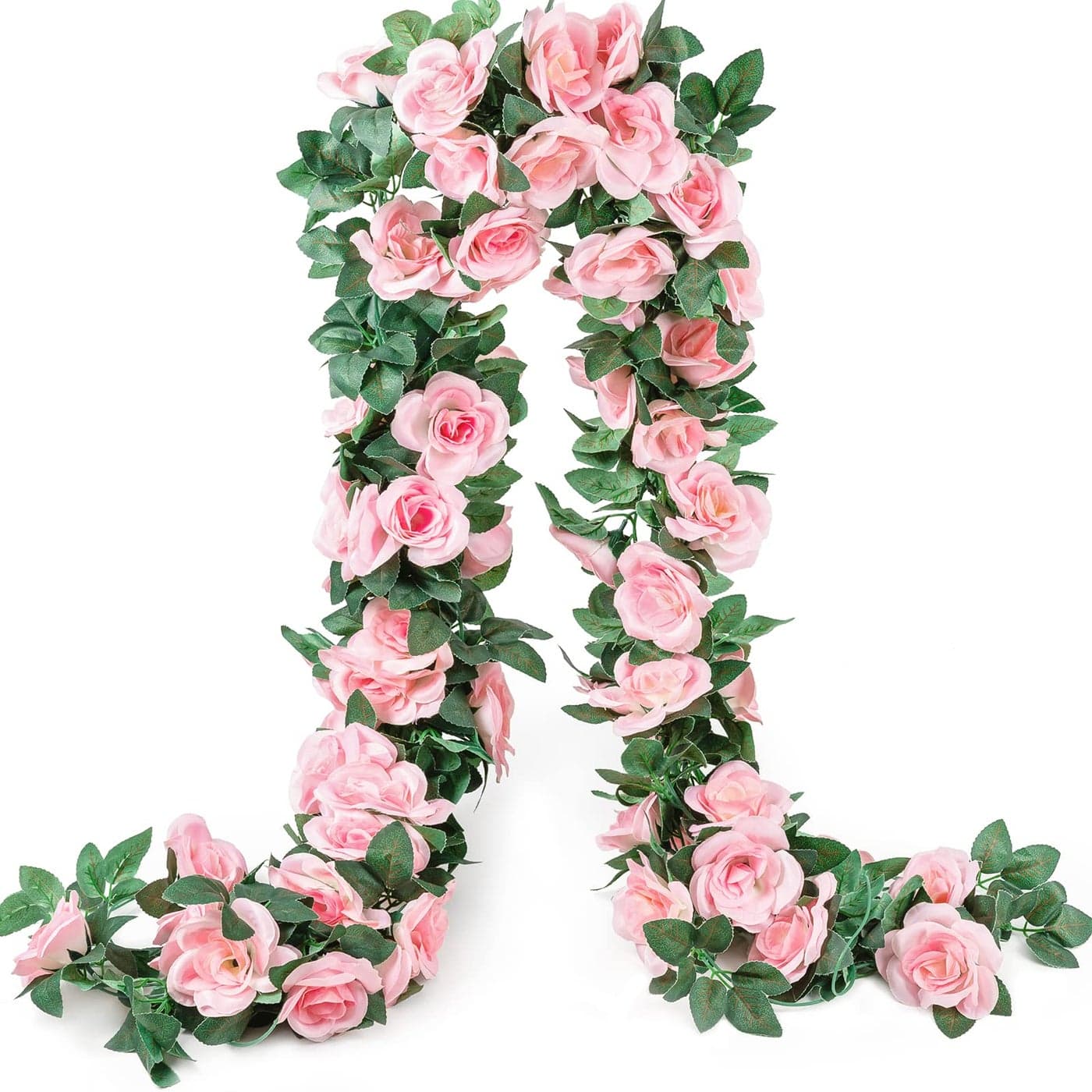 SWSTINLING 2 Pack 16FT Artificial Rose Vine Flowers Plants Pink Fake Flower Vine for Mothers Day Wedding Home Party Garden Craft Art Decor Pink