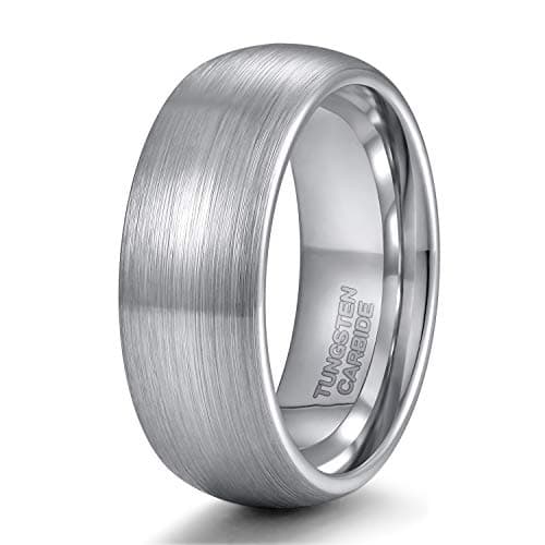 8mm Tungsten Carbide Ring for Men Dome Style Brushed Silver Engagement Ring Comfort Fit Size 11