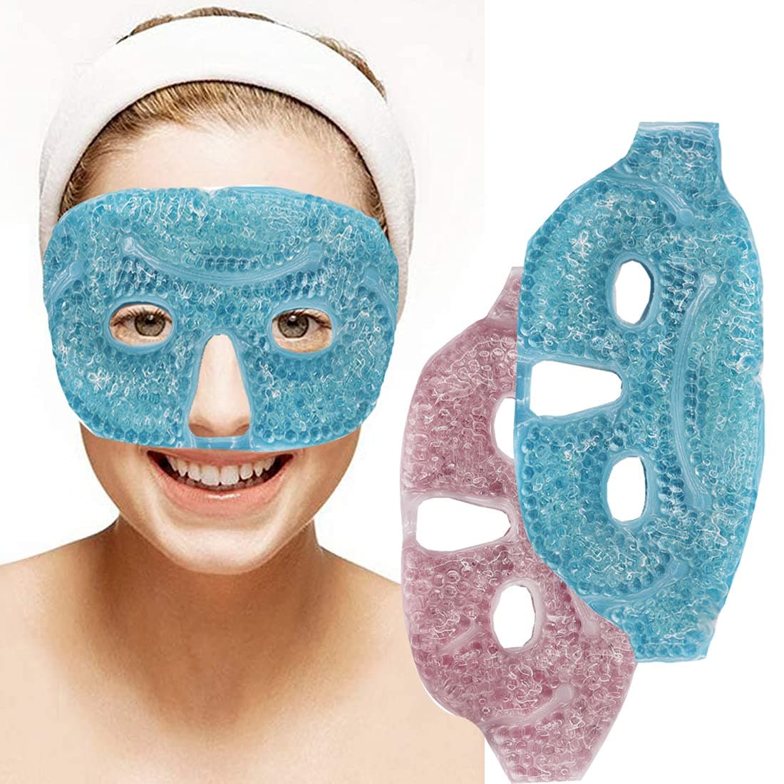2PCS Ice Face Eye Mask Cold Hot Gel Face Eye MaskFace Mask Reusable Gel Bead Ice Mask with Soft Plush for Cooling Freezer Eye Mask for Puffy Eyes Redness Headaches Stress