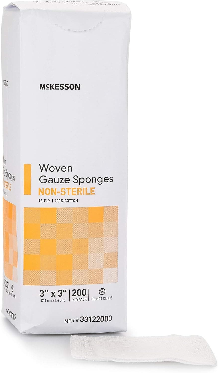 McKesson Performance 3X3 Gauze Sponge 12Ply Nonsterile Pack of 200 Model 33122000