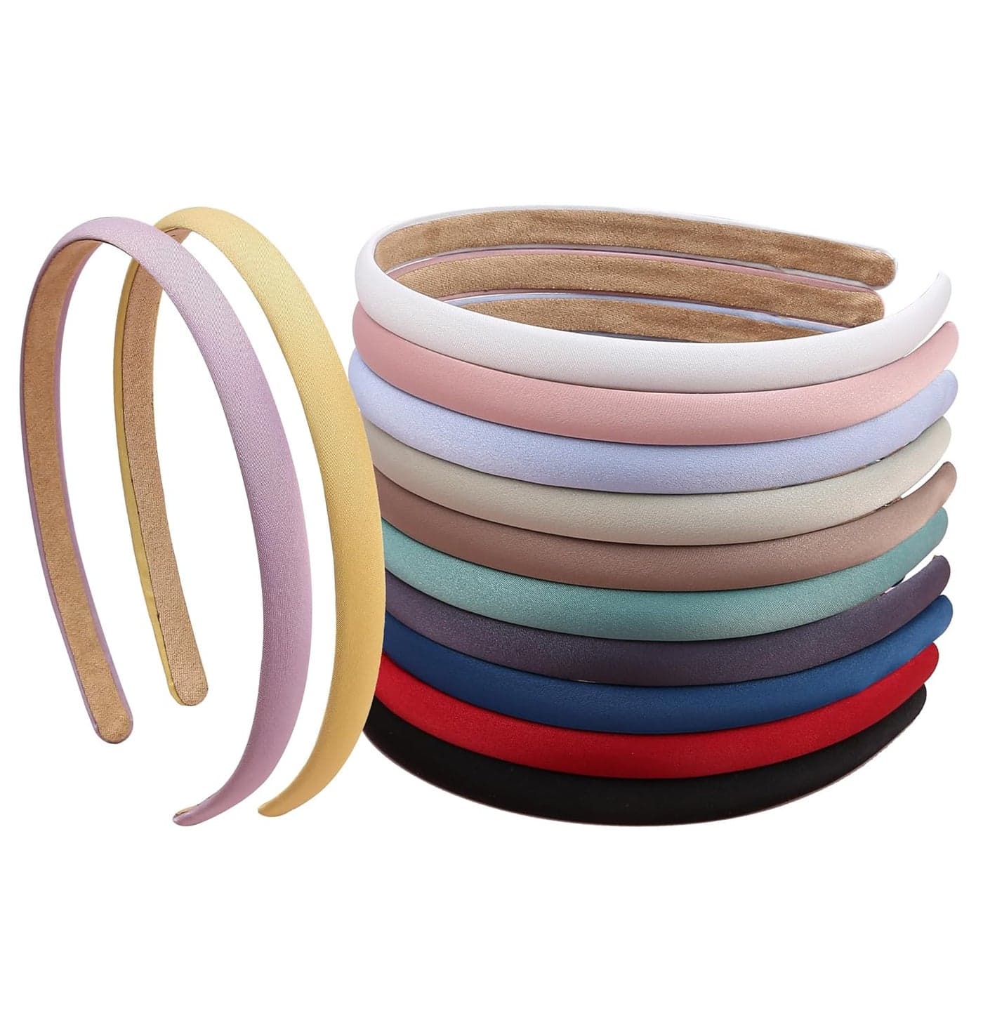 XIMA Solid Fabric Headbands for Women and Girls 10mm Soft Satin Thin NonSlip Hairbands Set of 12