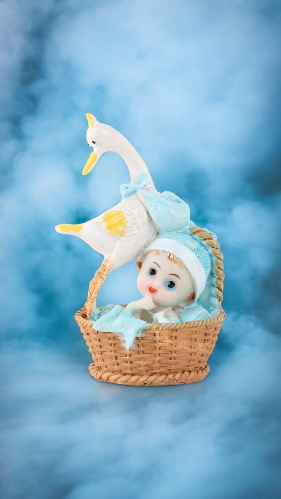 Chocozone New Born Girl Baby Announcing Signs Cake Toppers, Duck Carrying Baby (Blue)
