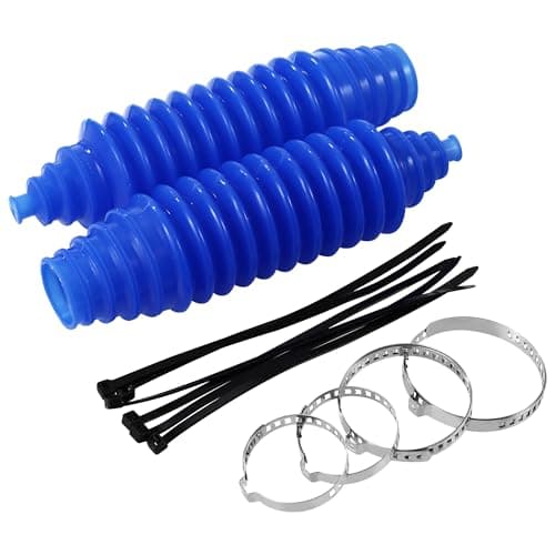Universal Steering Rack and Pinion Tie Rod Boots, Silicone Bellow Boots with 2 Pieces Gaiter Pinion Boots, 4 Pieces Locking C-Clamps and 6 Pieces Cable Ties, Black (Blue)