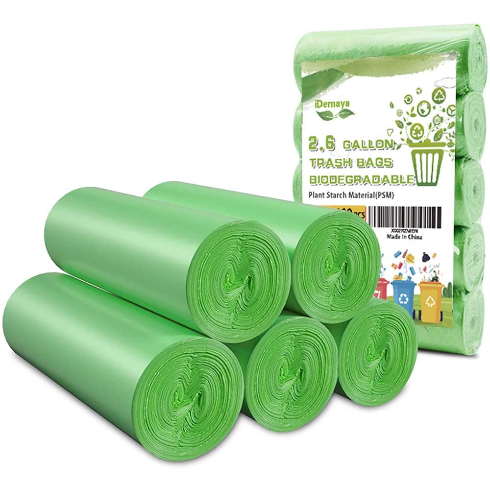 iDemaya Small Trash Bags Biodegradable 26 Gallon Extra Thick Garbage Bags Recycling Degradable Rubbish Bags Wastebasket Liners for Kitchen Bathroom Office Car Pet 5 Rolls 100 Counts Green