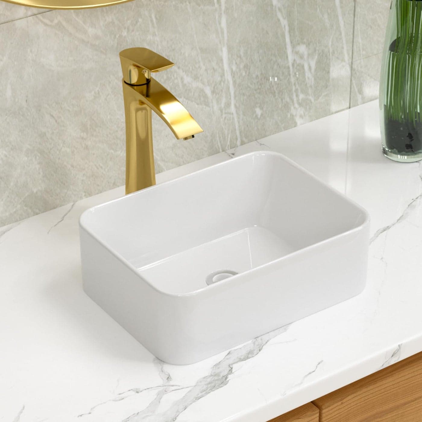 Lordear Vessel Sink Rectangular 16x12 Rectangle Bathroom Sink Pure White Porcelain Ceramic Vessel Sink Rectangular Above Counter Sink Art Basin